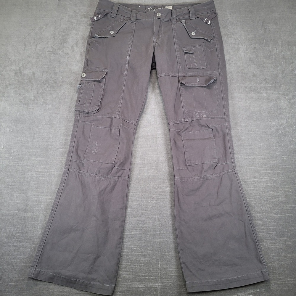 Nori Womens Grey Low Rise Cargo Flare Pants‎ Multi Pocket Y2K Size 11